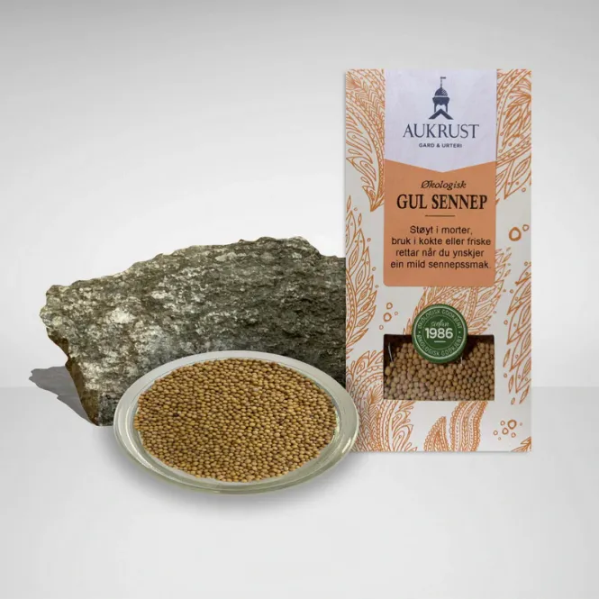 Hovedbilde Sennepsfrø gule hele økologisk 50 g Aukrust Gard