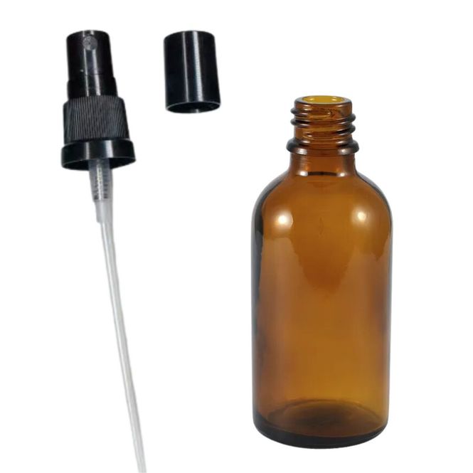 Hovedbilde Glassflaske brun 50 ml med spraypumpe DIN 18 mm
